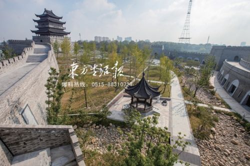 "瓢城古都"远眺孙坚汉白玉雕像"杨楼"斗拱盐城八景浮雕瓢城地图地雕