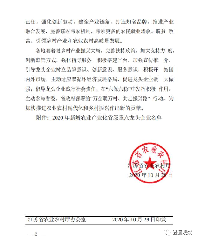 农业产业■盐城市再添10家农业产业化省级重点龙头企业！总数全省第一！